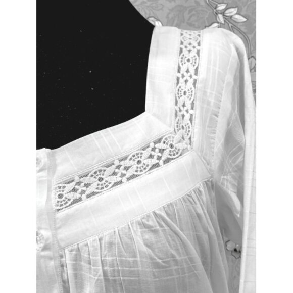 SoieRose Victorian 100% Cotton Nightgown with Square Neck & Lace Inset – SR-1231 - Picture 7 of 9